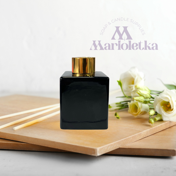 Стъклен флакон за дифузер черен гланц, квадрат