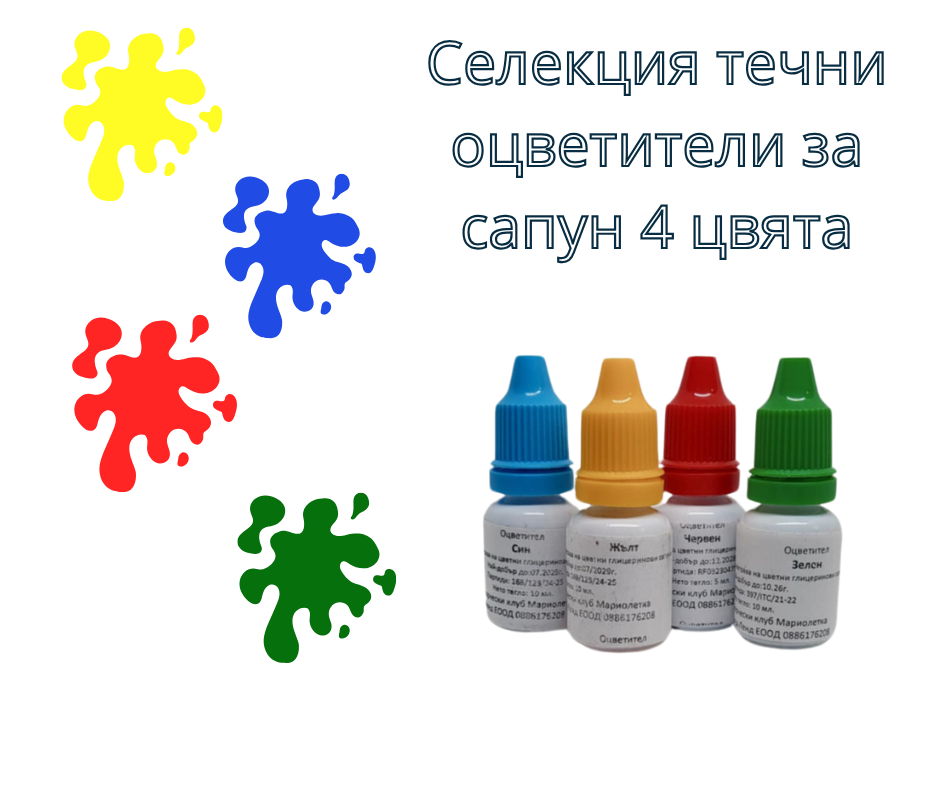 Селекция течни оцветители за сапун 4 цвята 10мл.